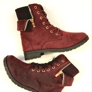 Burgundy Lace Up Ankle Boots